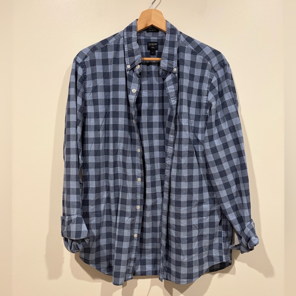 J. Crew Navy and Gray Plaid Button Down Shirt